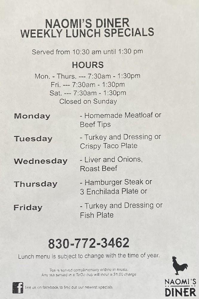 Naomi's Diner Menu image 1